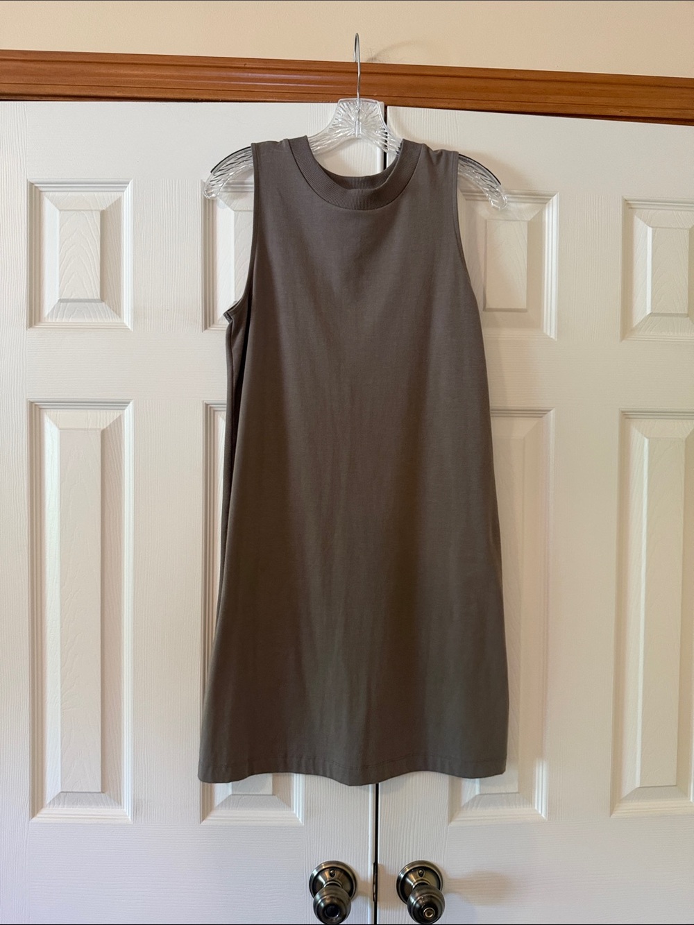 Sleeveless Shift Dress in Taupe